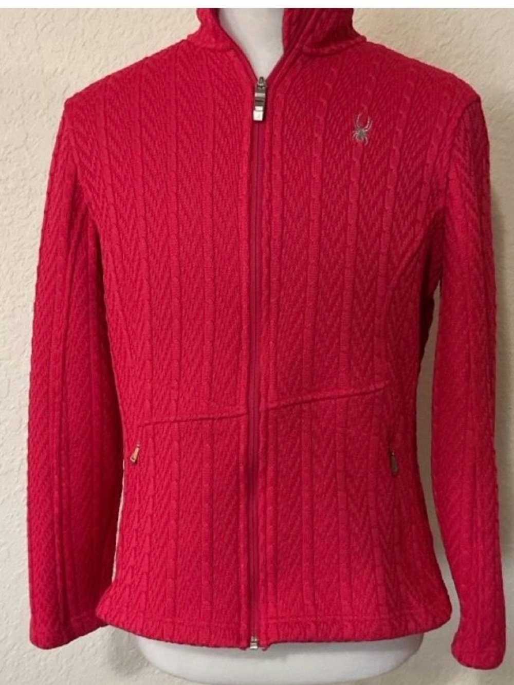 Spyder Women’s Bright Red Cable-Knit Full-Zip Jacket